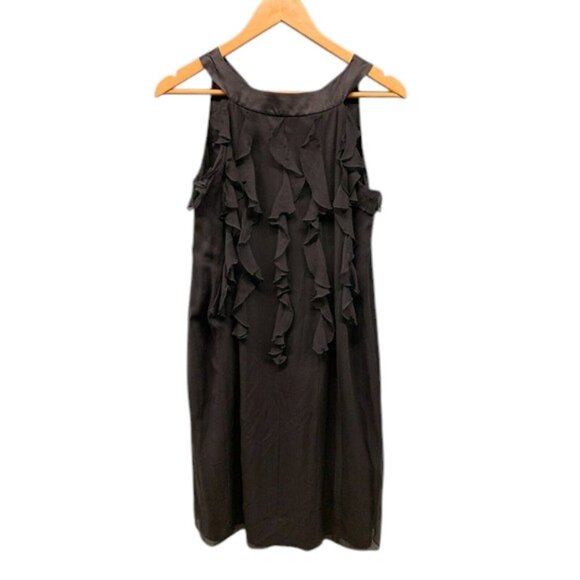 Ann Taylor Silk Ruffle Dress Womens 8 Black Sleeveless Tie Back Cocktail‎ NWT - Picture 1 of 10